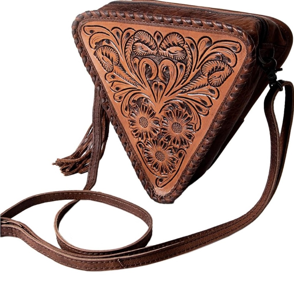 American Darling Floral Tooled Triangle, Genuine Leather, only carried once